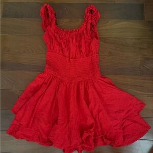 Urban Outfitters Red Ruffled Smocked Mini Dress